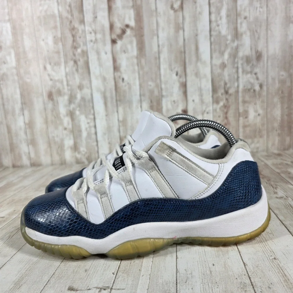 Kids Air Jordan 11 Retro Low Concord Snakeskin White Navy‎ Blue Youth 7Y